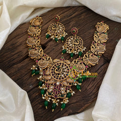 Gold Look Alike Peacock Pendant Short Neckpiece-Green bead-G9614