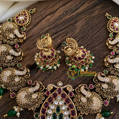 Gold Look Alike Peacock Pendant Short Neckpiece-Green bead-G9660