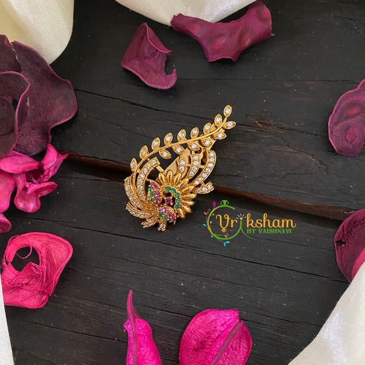 AD Stone Gold Saree Pin -Dress Pin -Gold Brooch -Fern-G8895