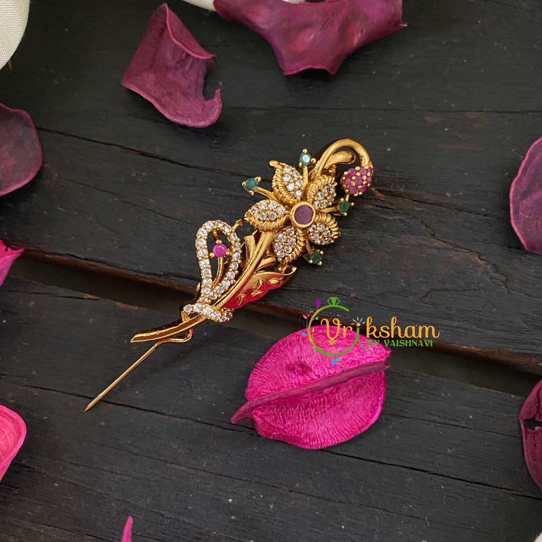 AD Stone Gold Saree Pin -Dress Pin -Gold Brooch -Flower-G8896