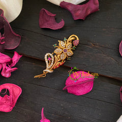 AD Stone Gold Saree Pin -Dress Pin -Gold Brooch -Flower-G8896