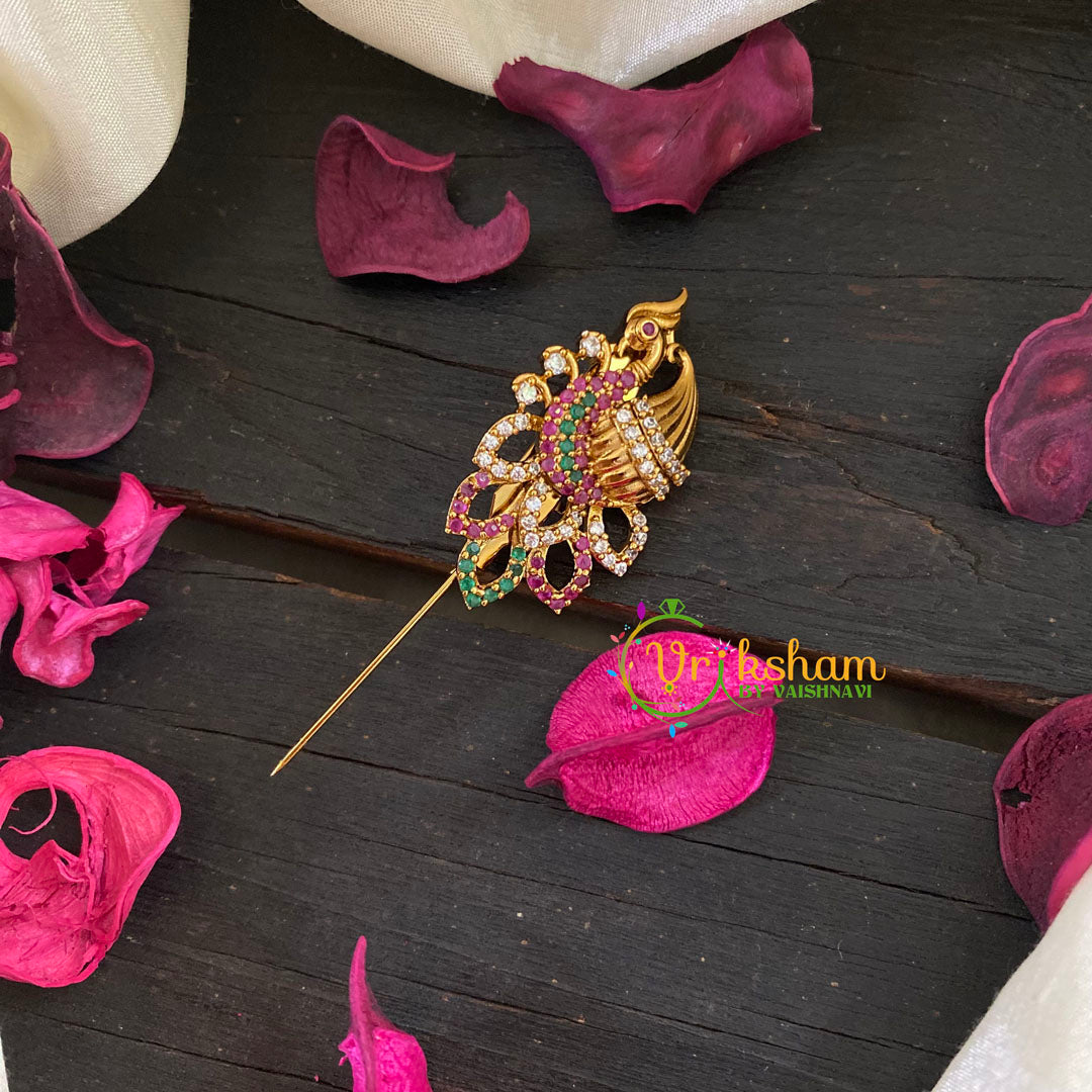 AD Stone Gold Saree Pin -Dress Pin -Gold Brooch-Swan -G8897