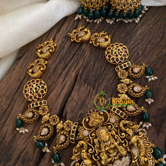 Gold Look Alike Lakshmi Pendant Short Neckpiece-Green bead-G9613