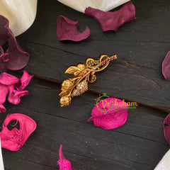 AD Stone Gold Saree Pin -Dress Pin -Gold Brooch -Pine Leaves-G8898