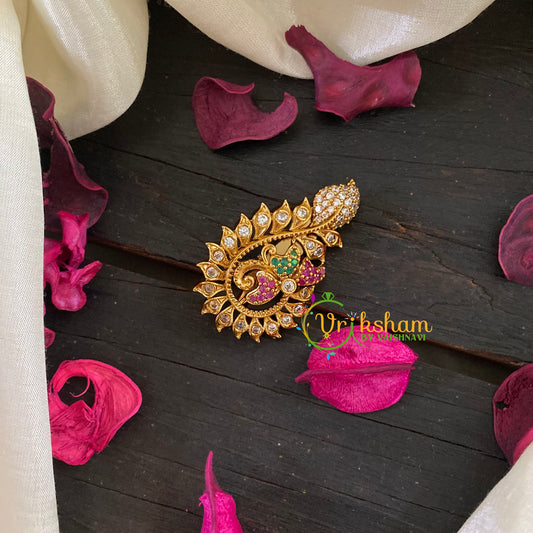 AD Stone Gold Saree Pin -Dress Pin -Gold Brooch -Twisted Fern-G8899