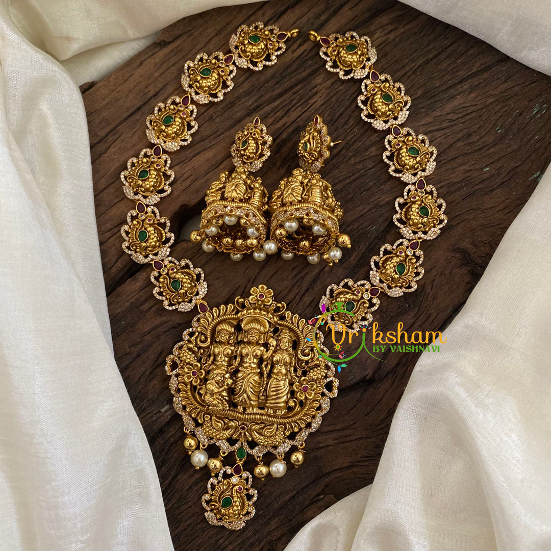 Gold Look Alike Ram Parivar Pendant Short Neckpiece-Gold bead-G9619