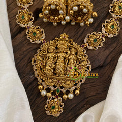 Gold Look Alike Ram Parivar Pendant Short Neckpiece-Gold bead-G9619