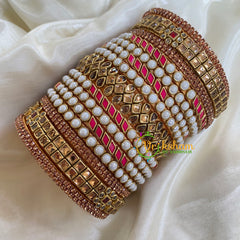 Gold and White red Silk Thread Kundan Bridal Bangle-G6228