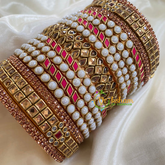 Gold and White red Silk Thread Kundan Bridal Bangle-G6228