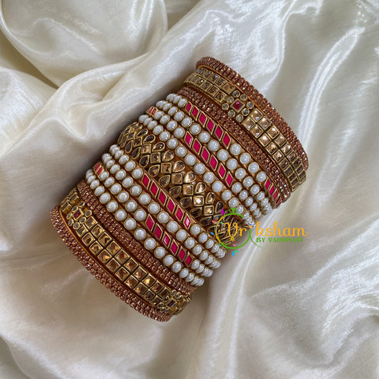 Gold and White red Silk Thread Kundan Bridal Bangle-G6228