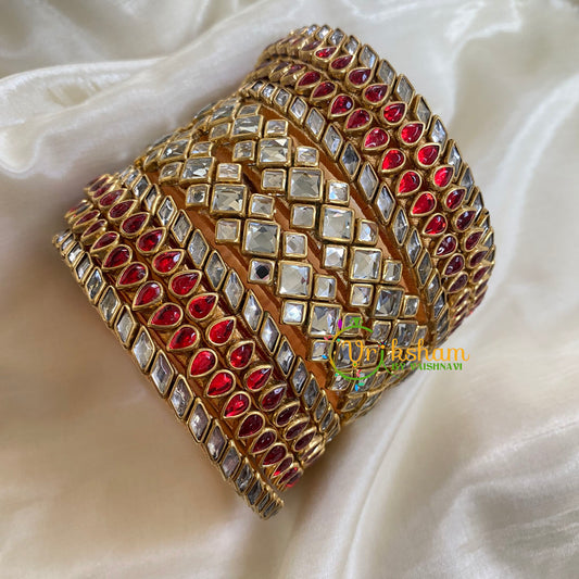 Red White Silk Thread Kundan Bridal Bangle-G6227