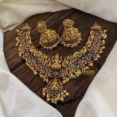 Gold Look Alike AD Stone Lakshmi Pendant Short Neckpiece-Gold bead-G9620