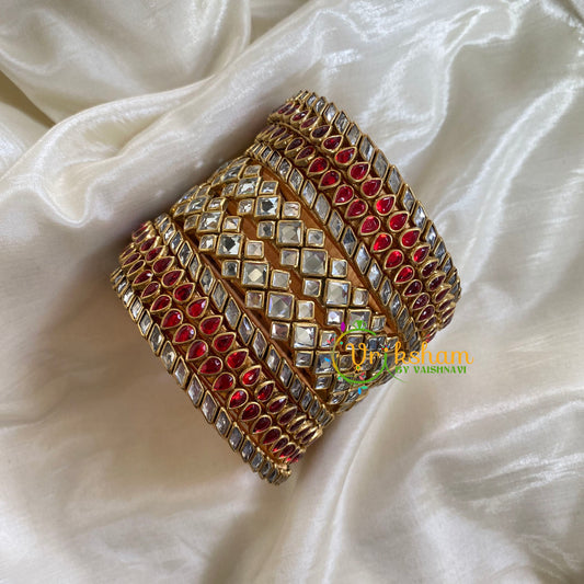 Red White Silk Thread Kundan Bridal Bangle-G6227