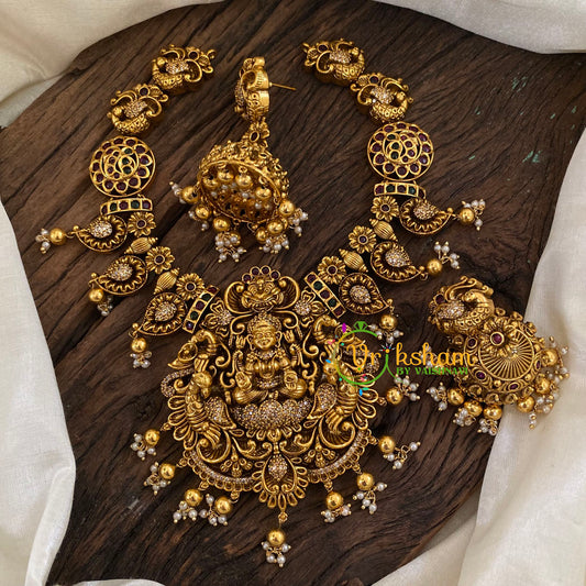 Gold Look Alike Lakshmi Pendant Short Neckpiece-MAANGA-Gold bead-G9621