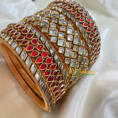 Red White Silk Thread Kundan Bridal Bangle-G6227