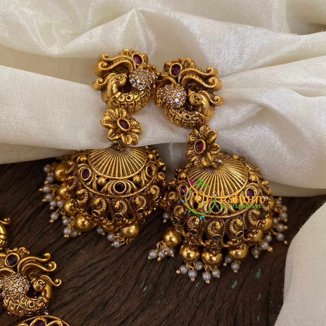 Gold Look Alike Lakshmi Pendant Short Neckpiece-MAANGA-Gold bead-G9621