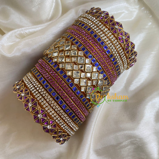 Purple Blue Silk Thread Kundan Bridal Bangle-G6226