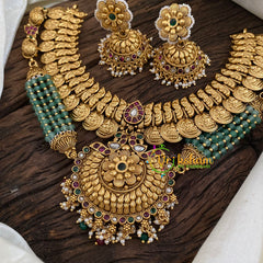 Premium Green Bead Designer Short Neckpiece -G9650