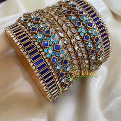 Blue White Silk Thread Kundan Bridal Bangle-G6223