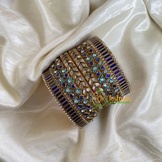 Blue White Silk Thread Kundan Bridal Bangle-G6223