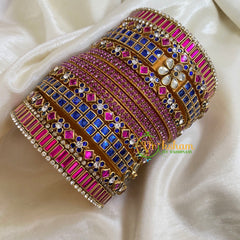 Pink and Blue Silk Thread Kundan Bridal Bangle-G6222