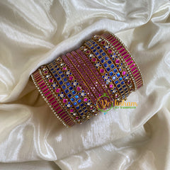 Pink and Blue Silk Thread Kundan Bridal Bangle-G6222