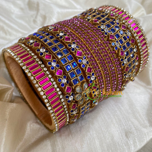 Pink and Blue Silk Thread Kundan Bridal Bangle-G6222