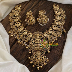 Gold Look Alike Lakshmi Pendant Short Neckpiece-Gold bead Pearl-G9624