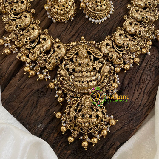 Gold Look Alike Lakshmi Pendant Short Neckpiece-Gold bead Pearl-G9624