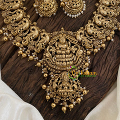 Gold Look Alike Lakshmi Pendant Short Neckpiece-Gold bead Pearl-G9624