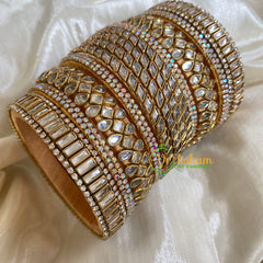 Gold White Silk Thread Kundan Bridal Bangle-G6221