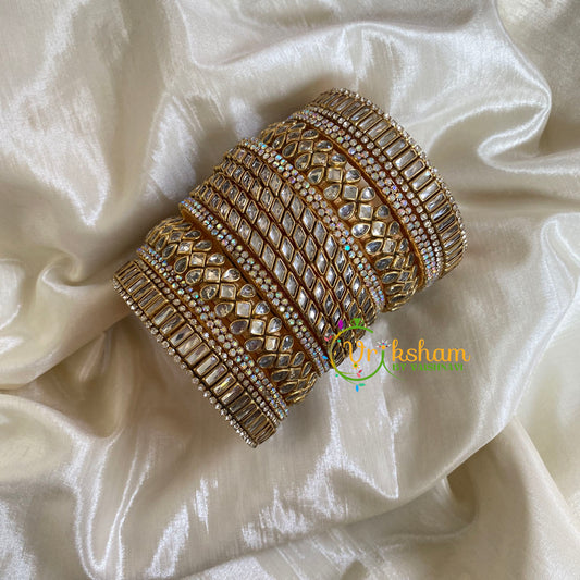 Gold White Silk Thread Kundan Bridal Bangle-G6221