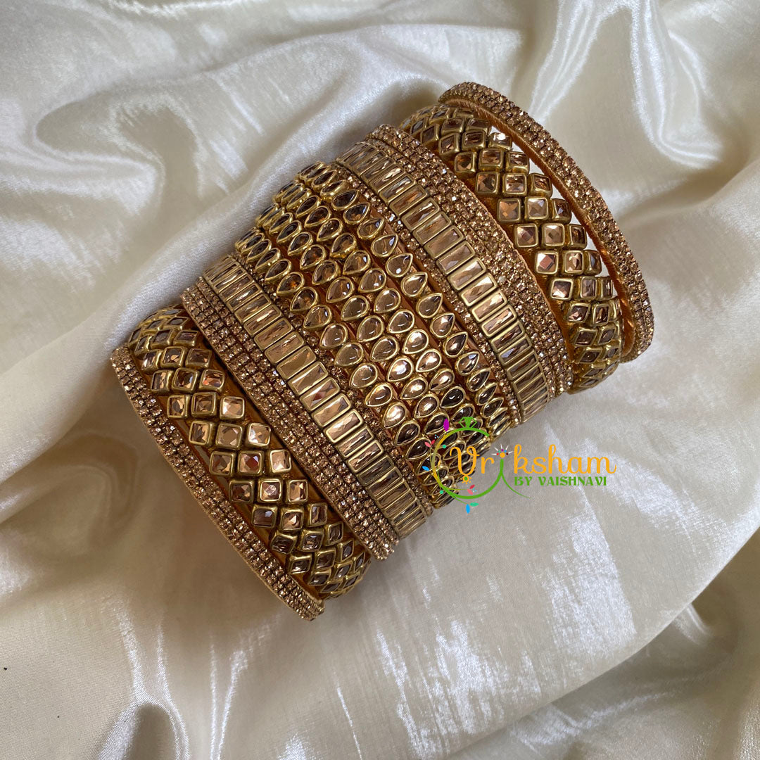 Gold Brown Silk Thread Kundan Bridal Bangle-G6220