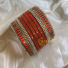 Orange Silk Thread Kundan Bridal Bangle-G6219