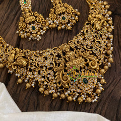 Gold Look Alike Lakshmi Pendant Short Neckpiece-Filigree-Gold bead-G9626