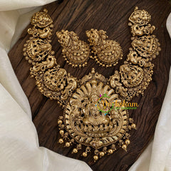 Gold Look Alike Lakshmi Pendant Short Neckpiece-Gold bead-G9627