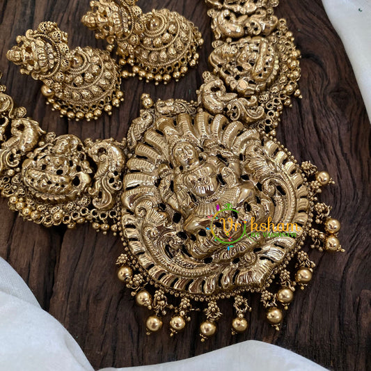 Gold Look Alike Lakshmi Pendant Short Neckpiece-Gold bead-G9627