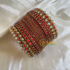 Maroonish Red Silk Thread Kundan Bridal Bangle-G6215