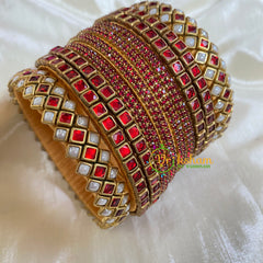 Maroonish Red Silk Thread Kundan Bridal Bangle-G6215