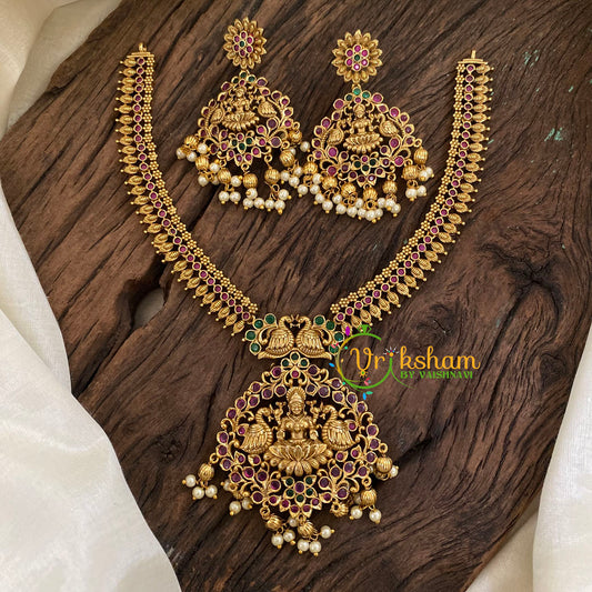 Premium Lakshmi Pendant Addigai Short Neckpiece-Gold bead-G9632