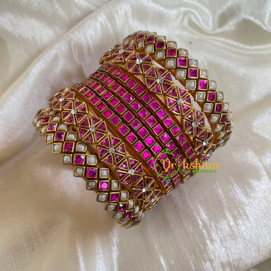 Hot Pink Silk Thread Kundan Bridal Bangle-G6213