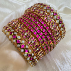 Hot Pink Silk Thread Kundan Bridal Bangle-G6213