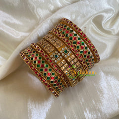 Red Green Silk Thread Kundan Bridal Bangle-G6209