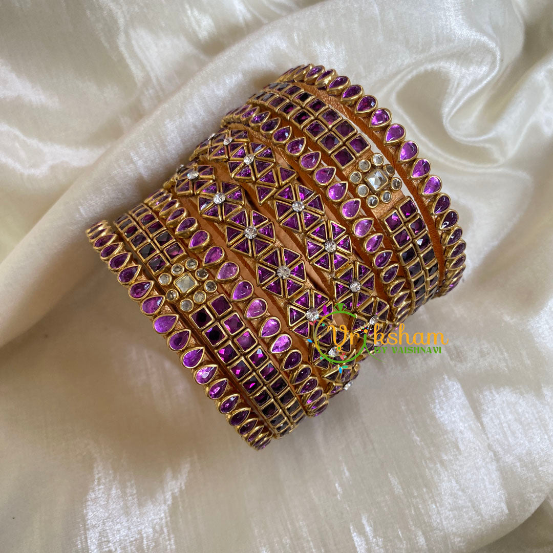 Purple Silk Thread Kundan Bridal Bangle-G6212