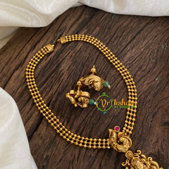 Gold Look Alike Lakshmi Pendant Short Neckpiece-Addigai-Pastel Green bead-G9630