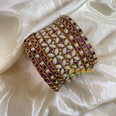 Purple White Silk Thread Kundan Bridal Bangle-G6210