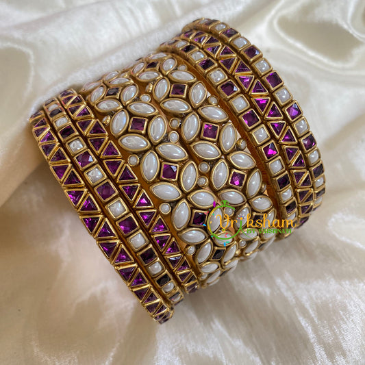 Purple White Silk Thread Kundan Bridal Bangle-G6210