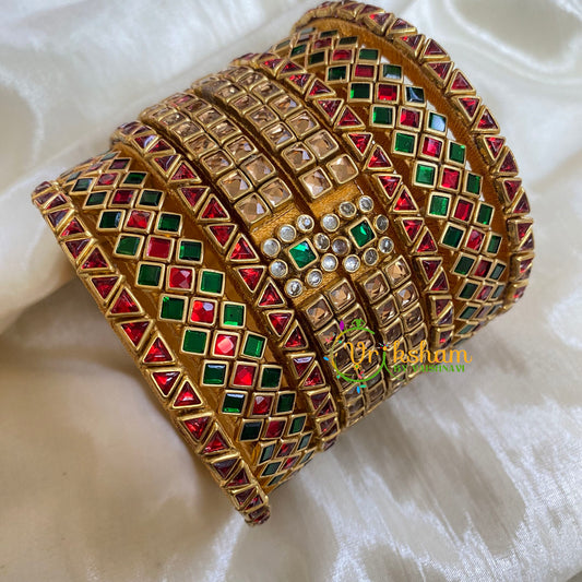 Red Green Silk Thread Kundan Bridal Bangle-G6209