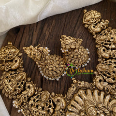 Gold Look Alike Lakshmi Pendant Short Neckpiece-Gold bead and Pearls-G9628