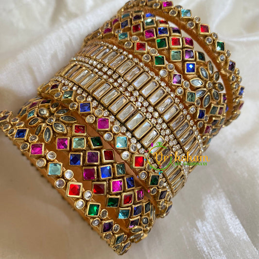 Rainbow Color Silk Thread Kundan Bridal Bangle-G6208